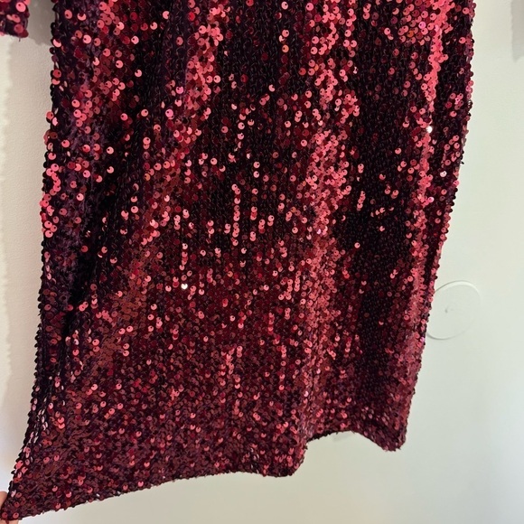 Apricot Sequin Bodycon Party Dress Sz S Red Burgundy Half Sleeve Cocktail NWT - Picture 9 of 15